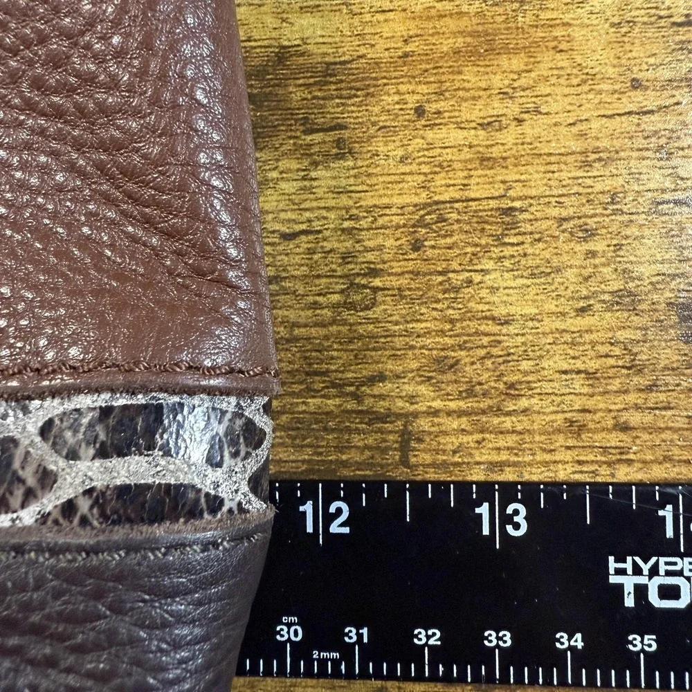 The Sak Deven Brown Pebbled Leather Snakeskin Trim‎ Crossbody Bag Medium Womens